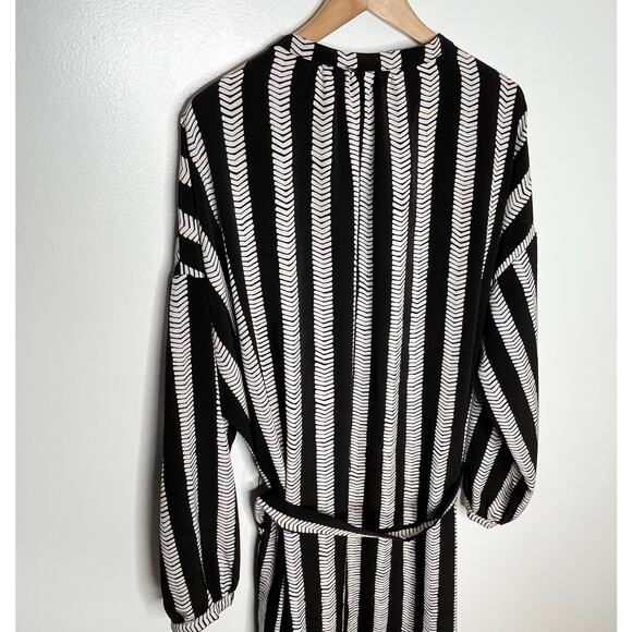Dubgee By Whoopi Womens Long Sleeve Shirt Dress 3X Black Stripe Belted Pockets - Picture 9 of 11